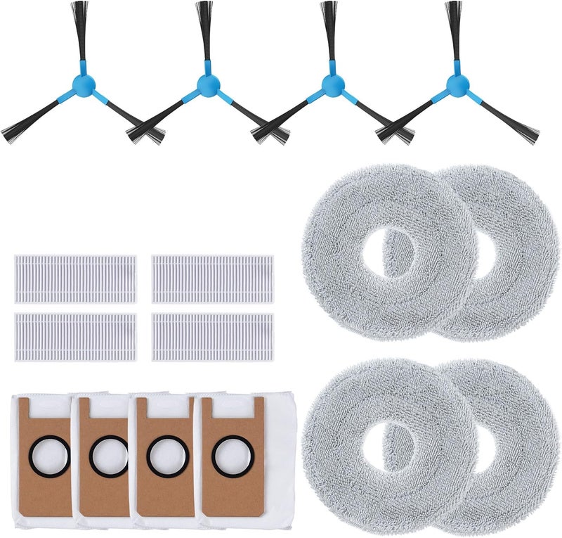 EXTRAVIS Replacement Parts for V5/V5 Pro Robot Vacuum, 4 Side Brushes, 4 Mop Cloth Pads, 4 Vacuum Dust Bags, 4 Hepa Filters - Image 1
